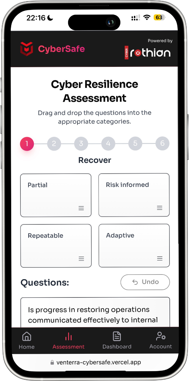 Cyber resillience assessment tool aligned with NIST Framework to evaluate and strengthen organizational cybersecurity defenses.